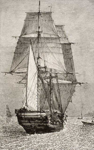 ブリッグHMSビーグル、ネルソンアンドサンズ発行のチャールズダーウィン（1809-92）の「Journal of Researches」より1890 作： English School
