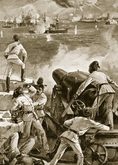 イギリス艦隊が1882年7月11日、アレクサンドリアの港を爆撃 作： English School