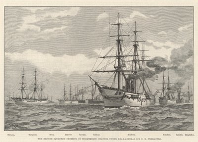 サー・E・R・フリーマントル少将のもと、モザンビーク海峡を巡航する英国艦隊（彫刻作品 作： English School