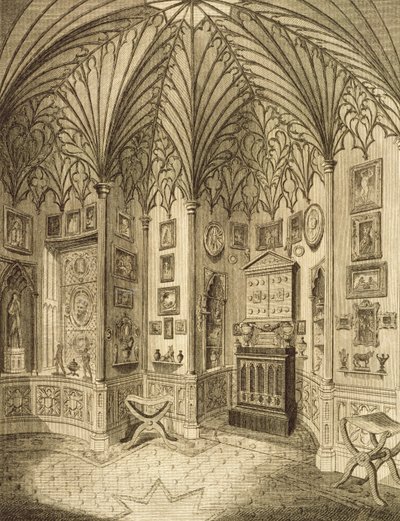 T.モリスによって彫刻されたキャビネット、ホレスウォルトン著「ストロベリーヒルの描写」、1784年 作： English School