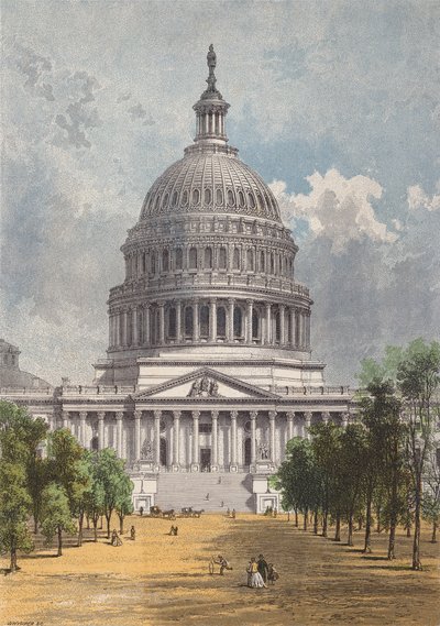 ワシントンDC、国会議事堂（カラーリトグラフ） 作： English School