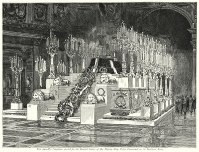 ヴィクトル・エマニュエル国王陛下の葬儀のためにローマのパンテオンに建てられたカタファルク(彫刻) 作： English School