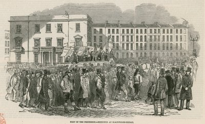 行列の一部である1848年のケニントンコモンに関するチャーティスト会議-ブラックフライアーズブリッジでスケッチ 作： English School