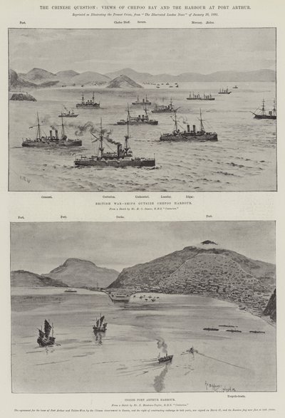 中国問題、シェフー湾とポートアーサー港の風景（リトグラフ版 作： English School