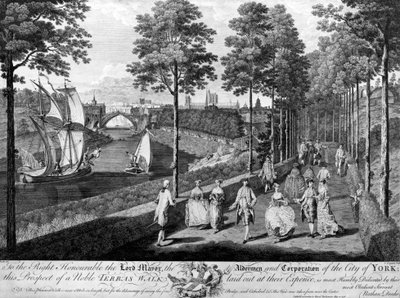 チャールズグリニョン作の版画、ニューヨーク市、ノーブルテラスウォーク、1756 作： English School