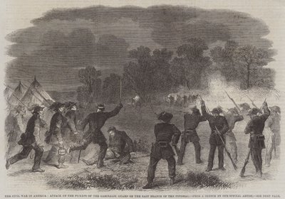 アメリカ南北戦争、ポトマック東支流のガリバルディ警備隊の歩哨への攻撃(彫刻) 作： English School