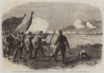 アメリカ南北戦争、ブルランの戦いでのニューヨーク第71連隊とアラバマ連隊の交戦（エングレービング 作： English School