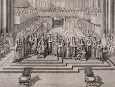 ジェームズ2世（1633-1701）と2人目の妻のモデナのマリア（1658-1718）1685の戴冠式 作： English School