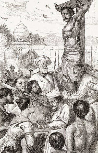 ビルマ出身のカレン殉教者のはりつけ、1865年頃（木の彫刻） 作： English School