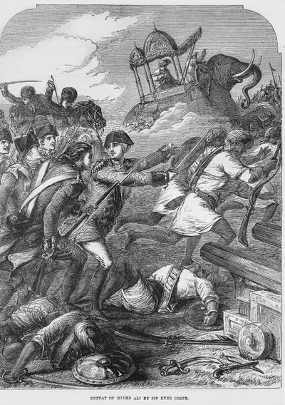 1781年のエアコート（1726-83）によるハイダーアリ（1722-82）の敗北（彫刻）（バンドル写真） 作： English School