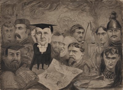 1880年、オックスフォードのドラマ （ペン、インク、グレイッシュウォッシュ） 作： English School