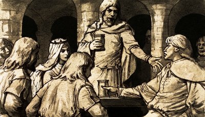 ノーフォーク伯爵が立ち上がり、不在のウィリアム王を攻撃する激しい演説を行った（紙にガッシュ 作： English School