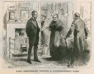 シャフツベリー伯爵。 Costermongersの家を訪れるShaftesbury卿 作： English School