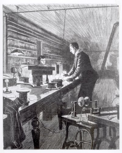 電灯、エジソン氏（1847〜1931年）の研究室 作： English School