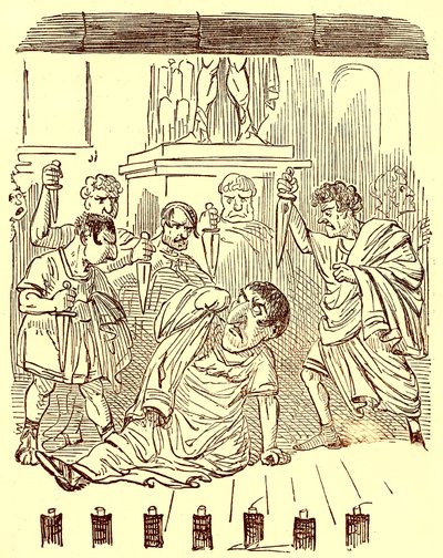 ジュリアス・シーザーの終わり、ギルバート・アボット・ア・ベケットによるローマのコミック史のイラスト、c.1850（デジタル強化画像）を公開 作： English School