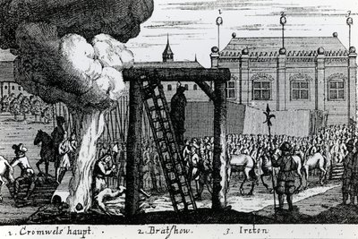 Oliver Cromwell、John BradshawおよびHenry Iretonの処刑、1661年 作： English School