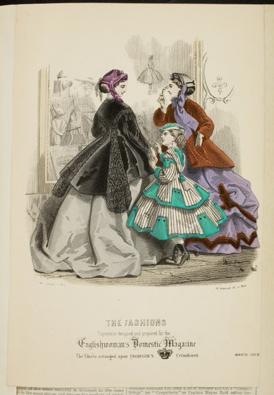 英国婦人家庭雑誌』1866年3月号より「ファッション」（カラーリトグラフ） 作： English School