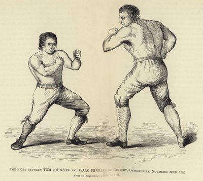 1789年11月22日、オックスフォードシャー州バンバリーでのトムジョンソンとアイザックペリンの戦い、1790年に出版された彫刻から 作： English School