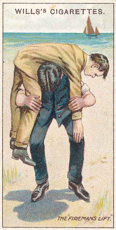 消防士のリフトNo.1、No.18、Willsタバコカードの応急処置シリーズ、1913年 作： English School