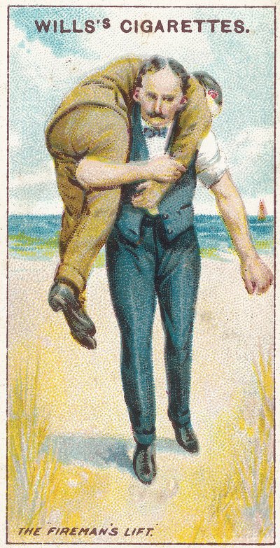ファイアーマンズリフトNo.2、No.19、Willsタバコカードの応急処置シリーズ、1913年 作： English School