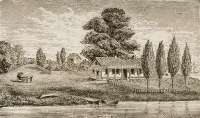 1876年に宗教区協会によって発行された「アメリカンピクチャーズ」から、シカゴのマッキンジーによって最初に建てられた家 作： English School