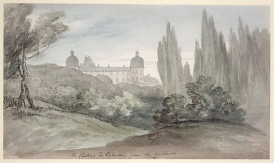 バレンセー城の庭園、1770年頃（ペンとインク、紙にトイレ） 作： English School