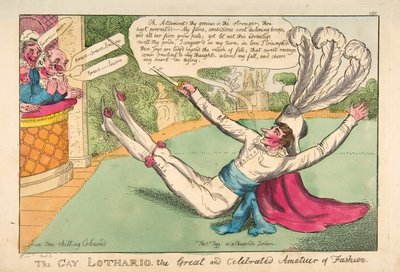 The Gay Lothario.The Great and Celebrated Amatuer of Fashion（偉大で有名なファッションの愛好家）、パブ。1813年（手彩色彫刻）。 作： English School
