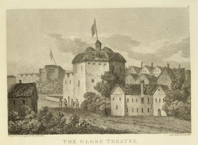 ジェームズ1世（1566-1625）の治世に登場した、バンクサイドのグローブシアター。 作： English School