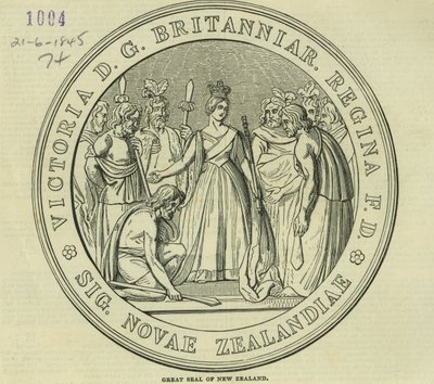 1845年6月21日、The Illustrated London Newsからのニュージーランドの大シール 作： English School