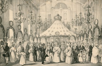 1833年6月19日に開催された、ビクトリア女王が外国人の苦痛に直面するファンシーフェアのプライベートビューを行ったハノーバースクエアルーム 作： English School