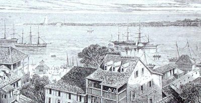 ナッソーの港（1880年頃に出版されたトーマス・ミルナー牧師の「The Gallery of Geography」より）（エングレーヴィング 作： English School