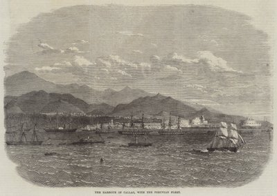 ペルー艦隊のいるカッラオの港（版画 作： English School