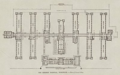 ウリッジのハーバート病院、1階の平面図（彫刻 作： English School
