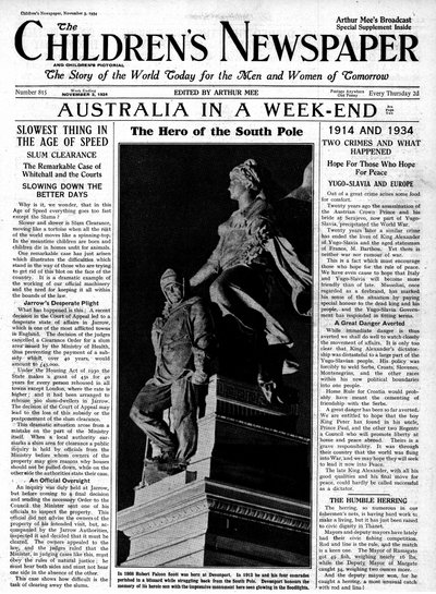 南極の英雄、「子供新聞」のフロントページ、1934年11月（新聞） 作： English School