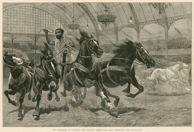 ロンドンのケンジントンにある国立農業ホールのオリンピアの競馬場：戦車レース 作： English School
