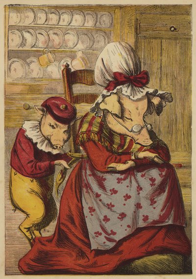 The History Of Five Little Pigs（5匹の子豚の歴史）」（カラーの彫刻 作： English School