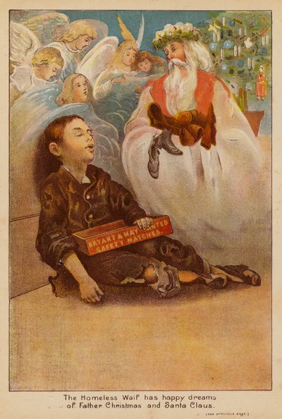 ホームレス・ワイフはファーザー・クリスマスとサンタクロースの楽しい夢を見る（カラーリトグラフ） 作： English School