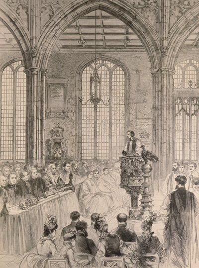 1887年5月28日のイラスト入りロンドンニュースによるウェストミンスターのセントマーガレッツ教会のジュビリーサービスに出席した下院 作： English School