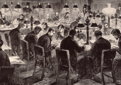 下院：レポーターの部屋、「イラストレイテッドロンドンニュース」、1882年2月18日 作： English School