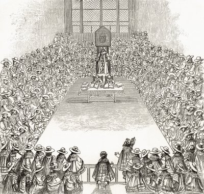 リチャード・ラヴェット牧師による「ロンドンの写真：ペンと鉛筆で描かれた」からのジェームズ1世の下院 作： English School