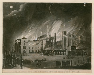 1834年10月16日、上院と下院の火事 作： English School