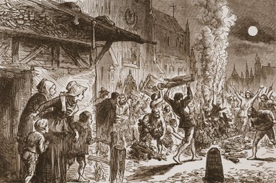 バーゼルでイコノクラストが燃える画像と偶像、ジェームズエイトケンワイリー（1808-1890）による「プロテスタンティズムの歴史」のイラスト、パブ。 1878 作： English School