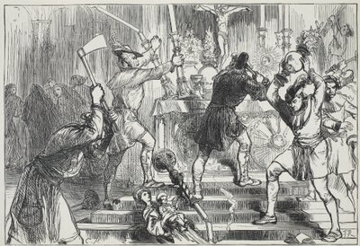 ローマのカトリック教会のイメージと祭壇の装飾を破壊しているイコノクラスト。 1878 作： English School