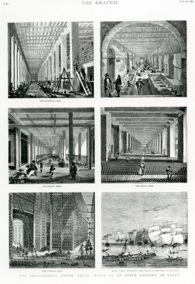 インドシナのアヘン貿易：パトナのアヘン工場でのメモ、1882年のグラフィックから 作： English School
