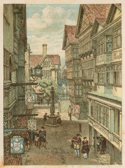 1884年にサウスケンジントンで開催された国際健康展：古いロンドン通り 作： English School