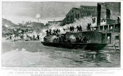 ペンシルバニア州ホームステッドのカーネギー製鉄所での労働争議（1892年7月30日付「The Graphic」より）（リトグラフ版 作： English School