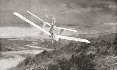 19世紀、飛行中のラングレー飛行場。1897年発行のThe Strand Magazineより。 作： English School
