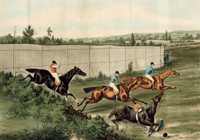 ロンドンのケンジントンの競馬場競馬場で行われた最後の障害物を表す最後のフェンス 作： English School