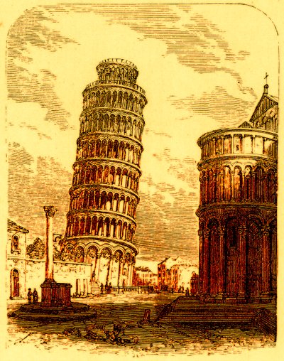 斜塔とピサ大聖堂のアプシス、ジョージチザムによる世界の現状のイラスト、1885年に公開（デジタル拡張画像） 作： English School