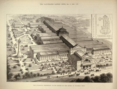 1886年8月5日、イラストレイテッドロンドンニュースより、女王によって開かれるリバプール展 作： English School